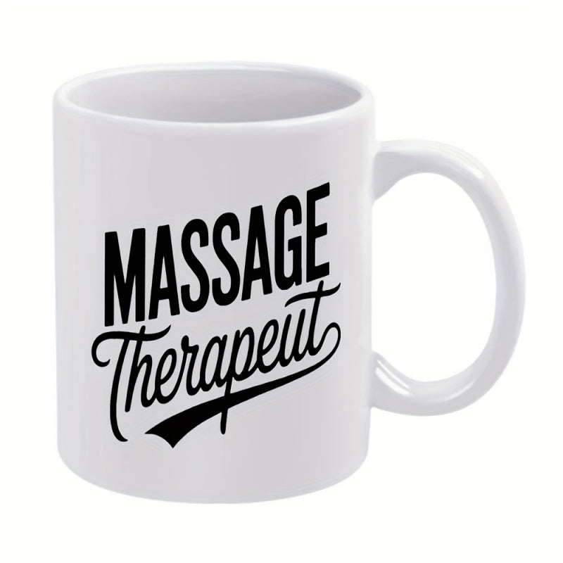 Tailorly White Ceramic 11 oz Mug - Massage Therapist Bold Professional Typography Featuring Elegant Minimalist Script Lettering Sign