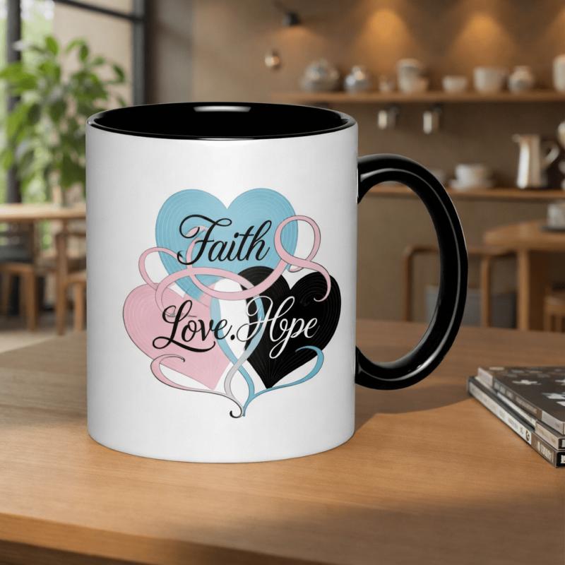 Tailorly Black Accent 11 oz Mug - faith love hearts design