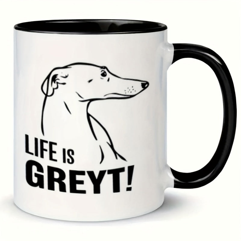 Tailorly Black Accent 11 oz Mug - greyhound dog illustration
