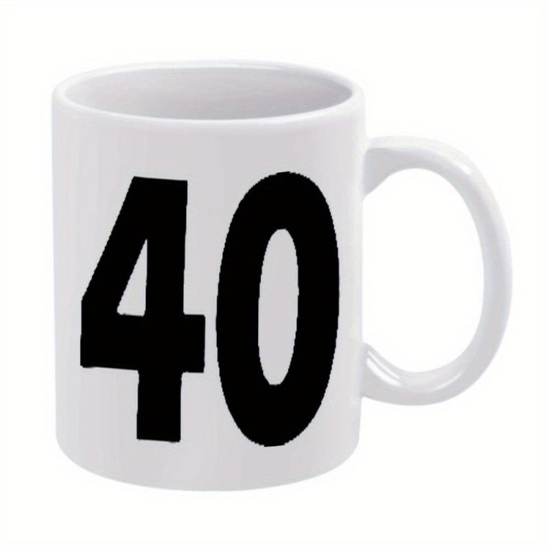 Tailorly White Ceramic 11 oz Mug - 40 Classic White Ceramic Minimalist Design With Bold Black Number Print Mug