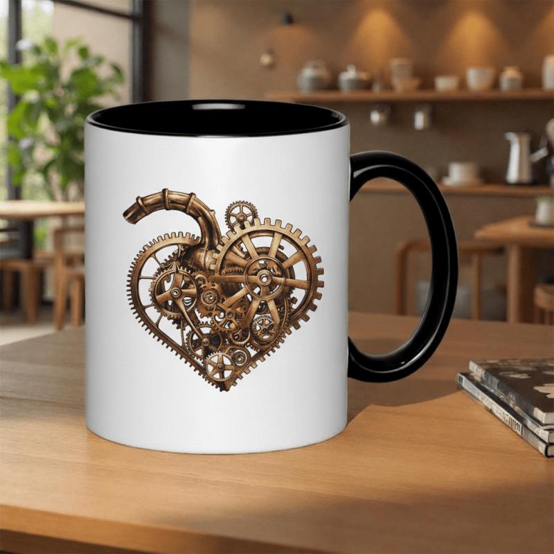 Tailorly Black Accent 11 oz Mug - steampunk mechanical heart with gears