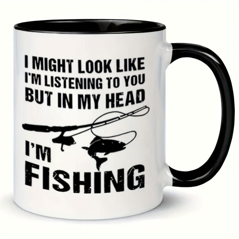 Tailorly Black Accent 11 oz Mug - fishing line hook motif