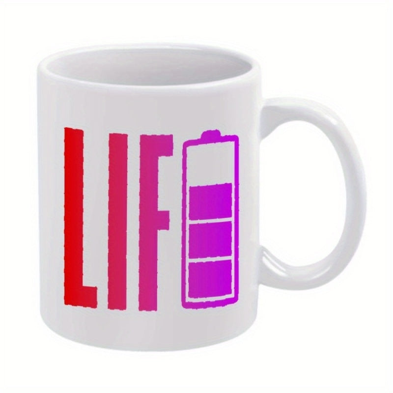 Tailorly White Ceramic 11 oz Mug - Life Vibrant Pink And Purple Power Bars Displaying Energy Charging Battery