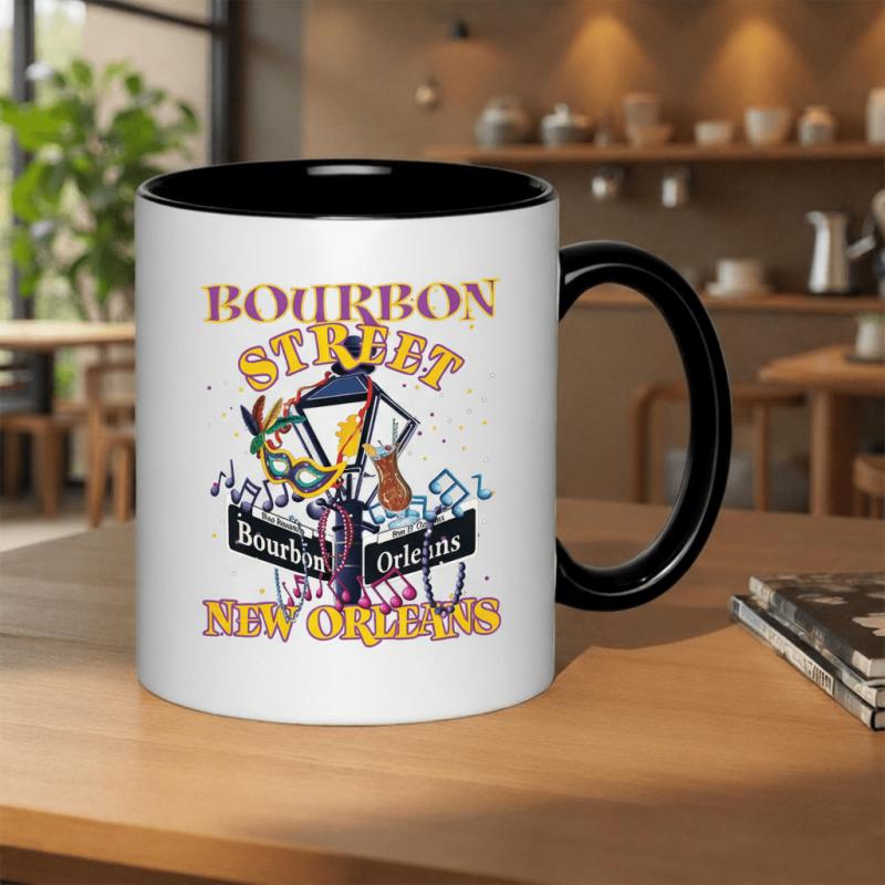 Tailorly Black Accent 11 oz Mug - new orleans mardi gras celebration music and drinks text and festive design