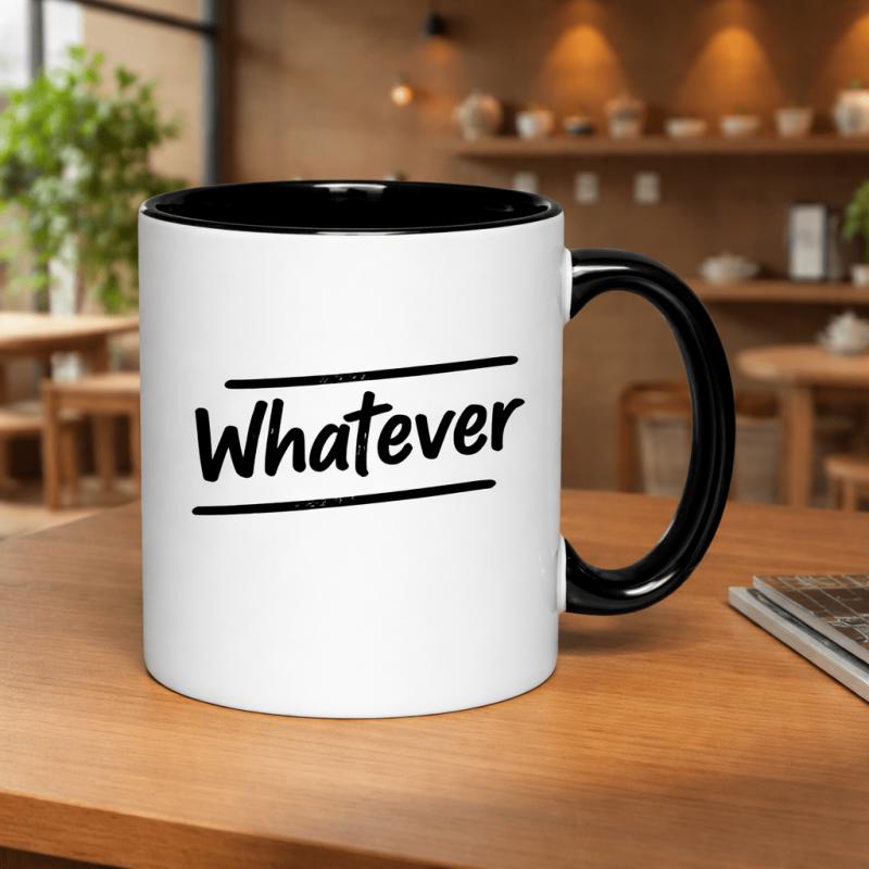 Tailorly Black Accent 11 oz Mug - funny whatever sarcastic attitude text in black and white