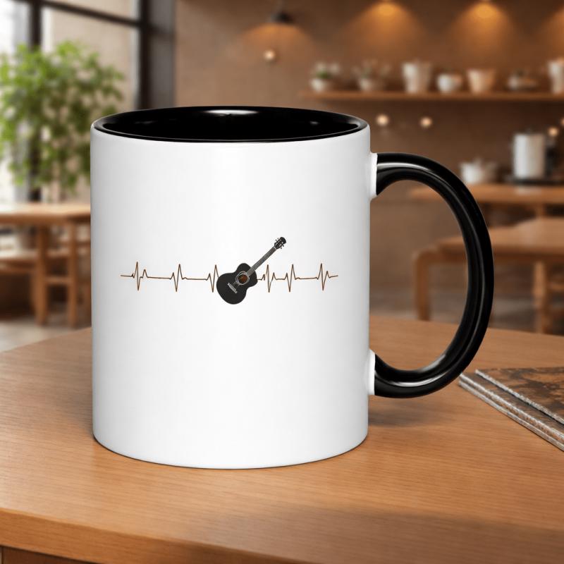 Tailorly Black Accent 11 oz Mug - guitar heartbeat rhythm