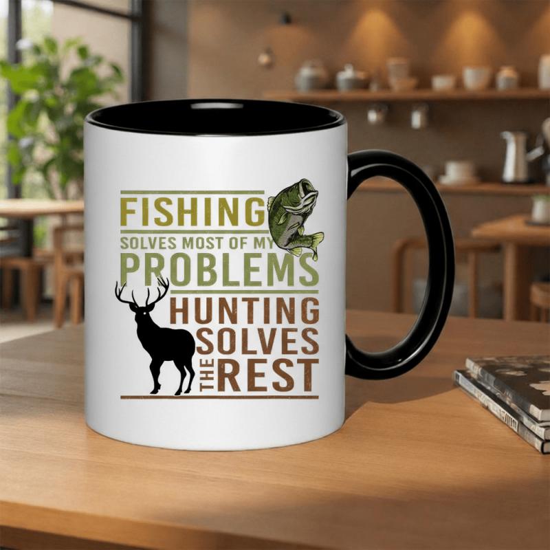 Tailorly Black Accent 11 oz Mug - fishing most of my hunting 11oz printed ceramic mug themed ceramic coffee mug food grade ceramic dishwasher