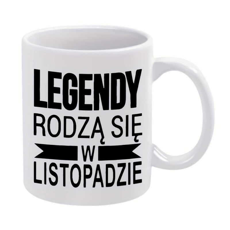 Tailorly White Ceramic 11 oz Mug - Bold Black Typographic Lettering Featuring Decorative Ribbon Banner On Ceramic