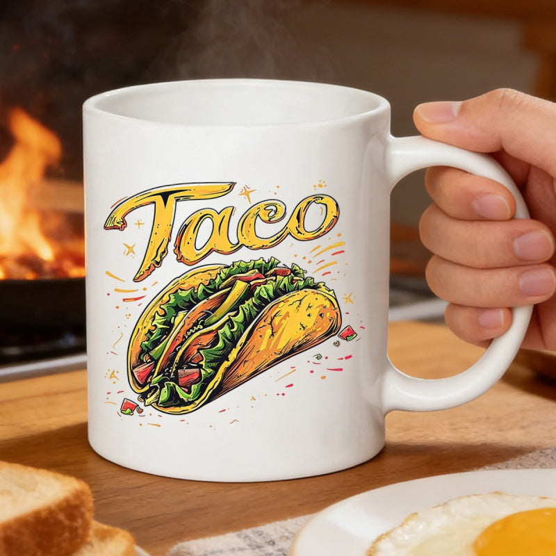 Tailorly White Ceramic 11 oz Mug - Taco Authentic Mexican Street Food With Fresh Lettuce And Savory Meat Taco