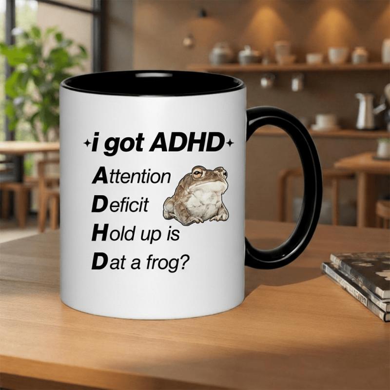 Tailorly Black Accent 11 oz Mug - adhd attention hold up is dat a frog 11oz printed ceramic mug mug premium ceramic mug reusable microwave safe