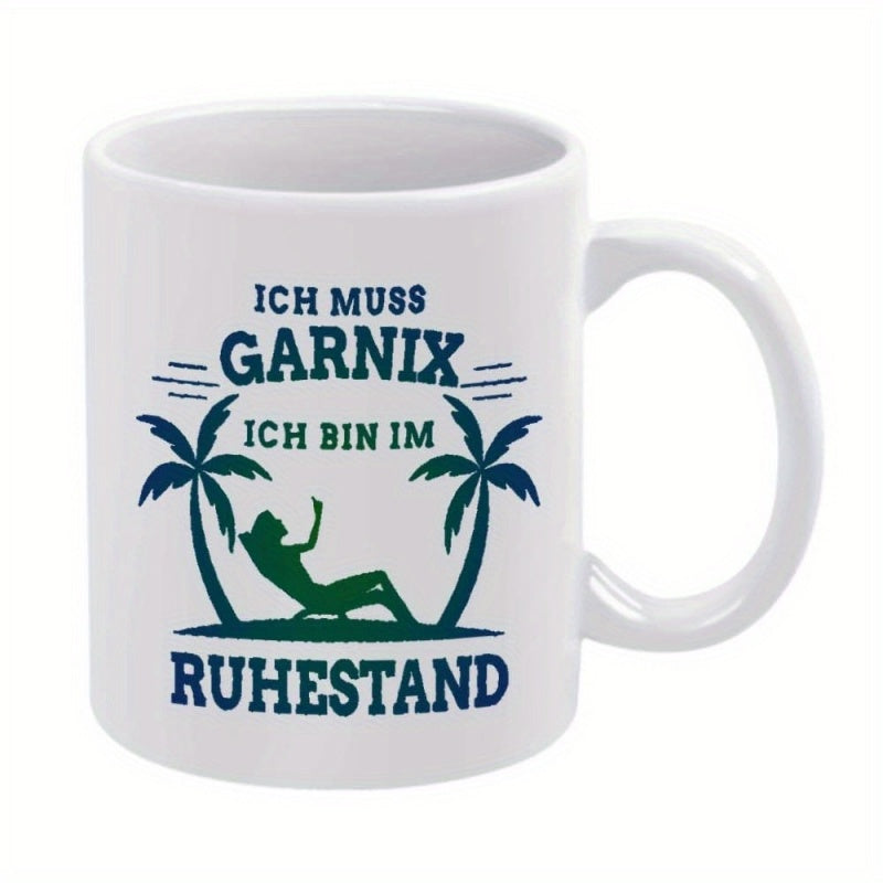 Tailorly White Ceramic 11 oz Mug - Serene Vacation Scene On A Tropical Island Featuring Tall Palm Trees Silhouette