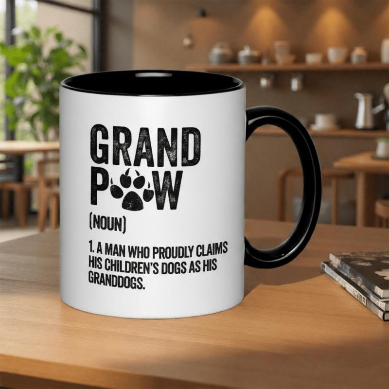 Tailorly Black Accent 11 oz Mug - grand paw noun a man who refers to his dogs as his granddogs text and dog paw print