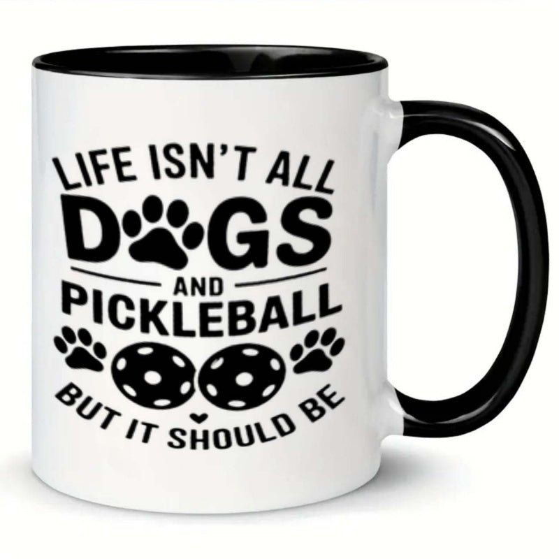 Tailorly Black Accent 11 oz Mug - dogs and pickleball paws