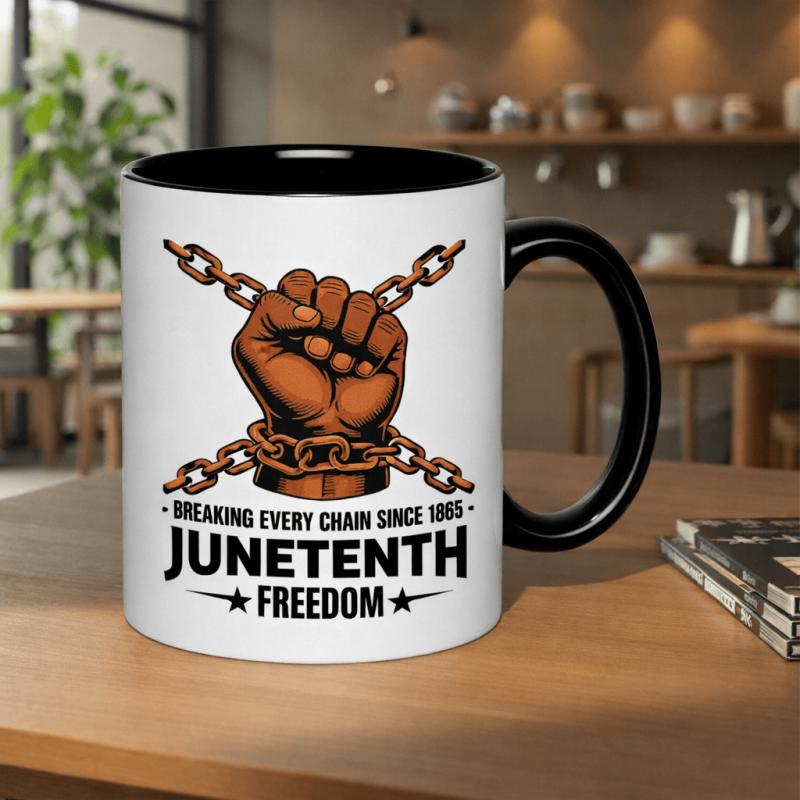 Tailorly Black Accent 11 oz Mug - a ceramic mug celebrating juneteenth featuring a that highlights this 11oz cup is safe for dishwashers and