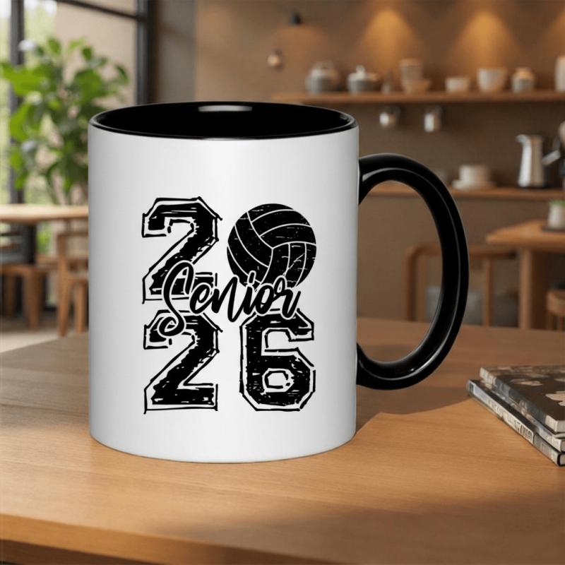 Tailorly Black Accent 11 oz Mug - class of 2026 senior volleyball player text and volleyball graphic