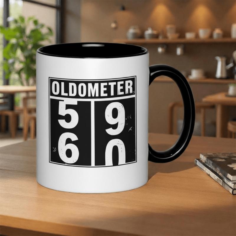 Tailorly Black Accent 11 oz Mug - oldometer 59 60 funny birthday gift for him or 59 or 60 year old 11oz printed ceramic mug handmade printed coffee cup