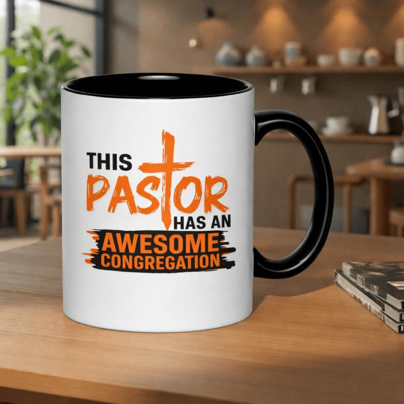 Tailorly Black Accent 11 oz Mug - humorous text about pastor and churchgoers