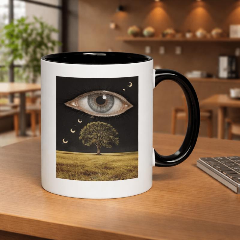 Tailorly Black Accent 11 oz Mug - the eye observes the tree