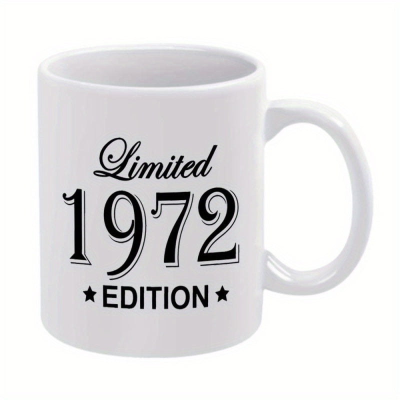 Tailorly White Ceramic 11 oz Mug - Limited 1972 Edition Classic White Body With Simple Black Text And Small Stars Mug