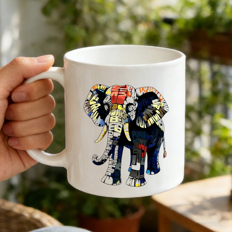 Tailorly White Ceramic 11 oz Mug - Abstract Colorful Graffiti Pattern Featuring Artistic Urban Style On Majestic Elephant