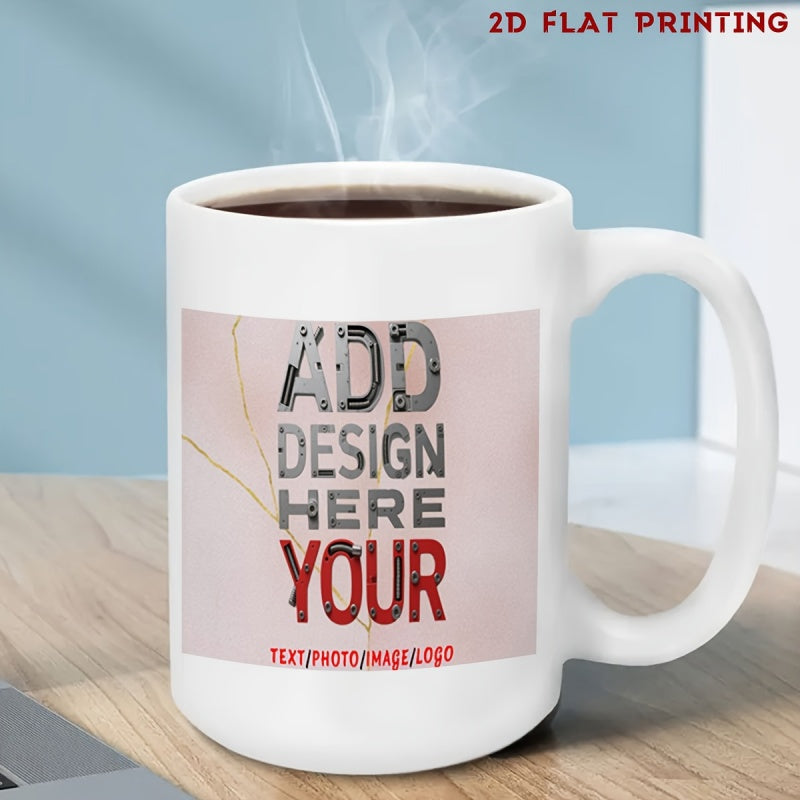 Tailorly White Ceramic 11 oz Mug - Add Design Here Your Text Photo Name Logo Elegant White Ceramic Coffee Cup Resting On Light Wooden Table Surface Mug