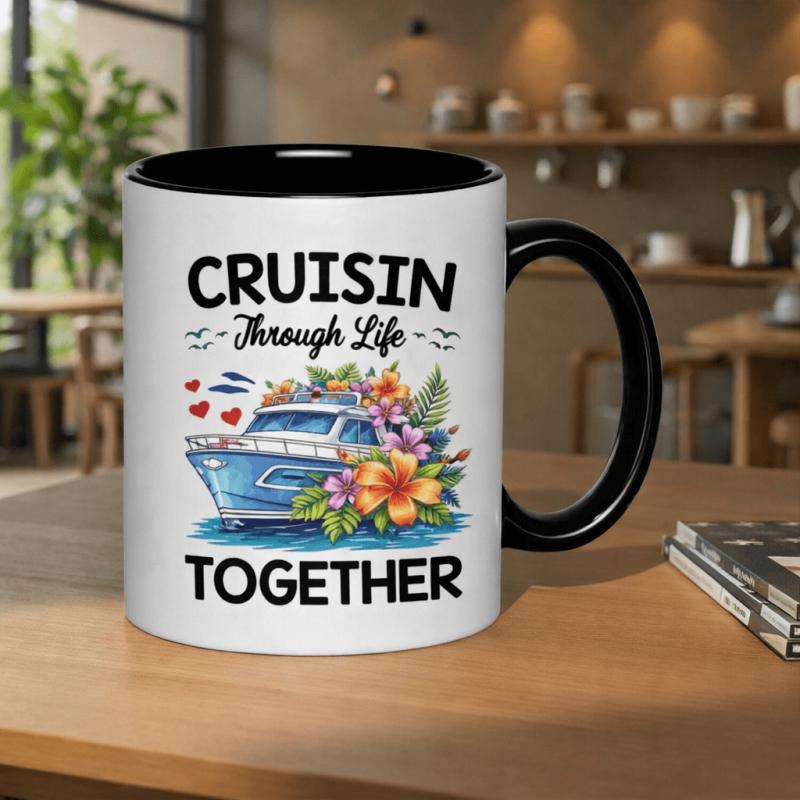 Tailorly Black Accent 11 oz Mug - boat floral adventure