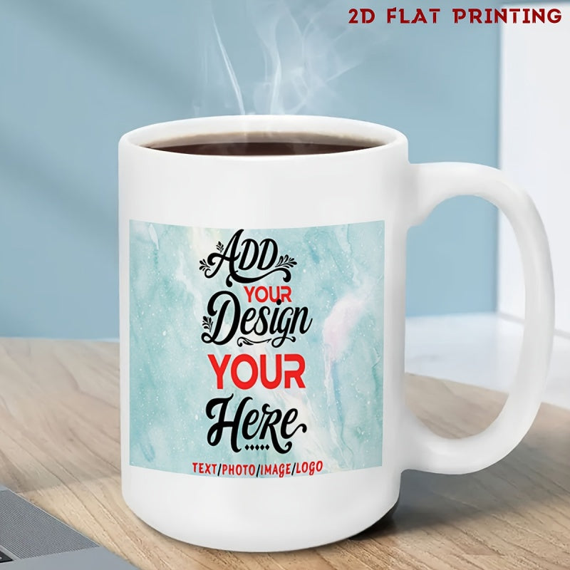 Tailorly White Ceramic 11 oz Mug - Add Your Design Your Here Artistic Teal Watercolor Texture With Custom Script Typography On A Ceramic Mug