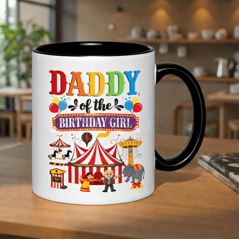 Tailorly Black Accent 11 oz Mug - daddy of the birthday circus fun celebration text