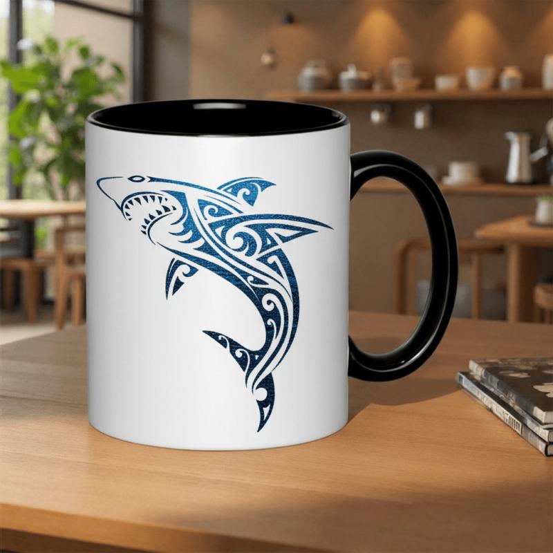 Tailorly Black Accent 11 oz Mug - tribal tattoo design blue glitter style