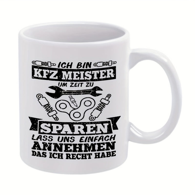 Tailorly White Ceramic 11 oz Mug - Mechanical Tools Featuring Spark Plugs With Gear Chain Parts Wrench