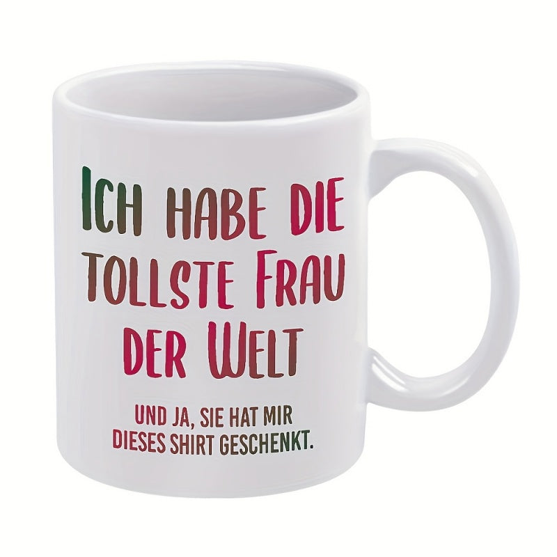 Tailorly White Ceramic 11 oz Mug - Minimalist White Ceramic Beverage Container With Bold Stylized Lettering And Handle Mug