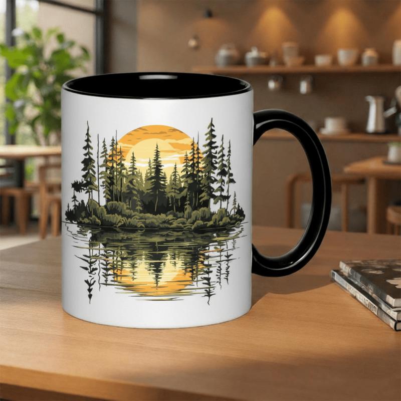 Tailorly Black Accent 11 oz Mug - sunset reflection on lake