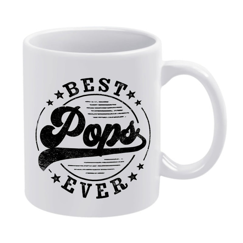 Tailorly White Ceramic 11 oz Mug - Best Pops Ever Retro Styled Circular Emblem Featuring Five Pointed Stars And Artistic Script Badge