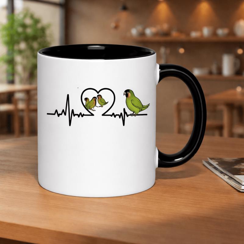 Tailorly Black Accent 11 oz Mug - birds heartbeat family cute green