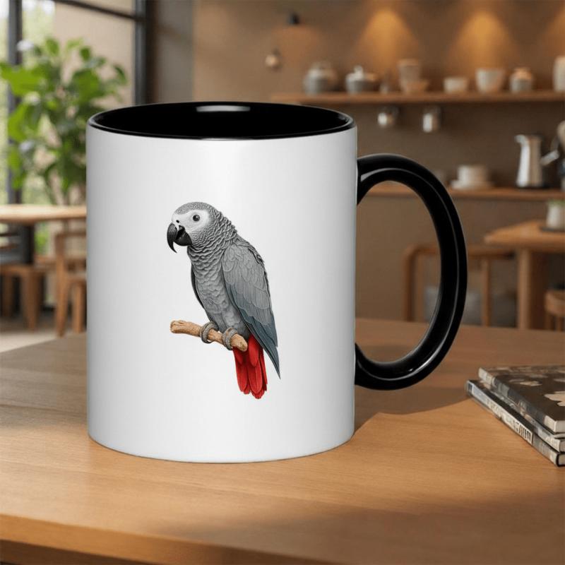 Tailorly Black Accent 11 oz Mug - parrot with feathers