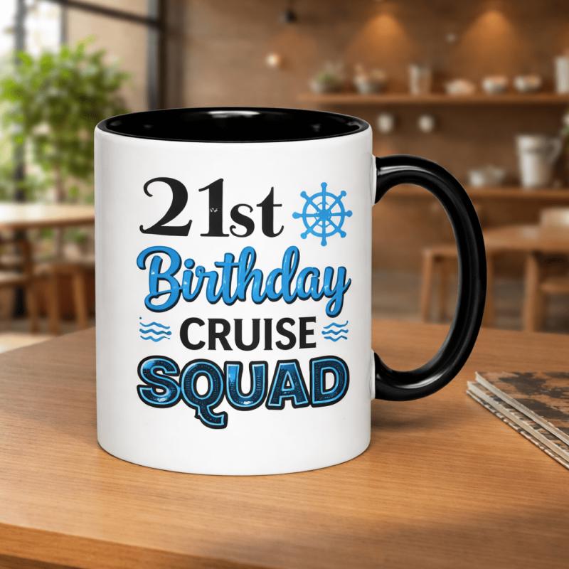 Tailorly Black Accent 11 oz Mug - 21st birthday cruise squad celebration nautical theme