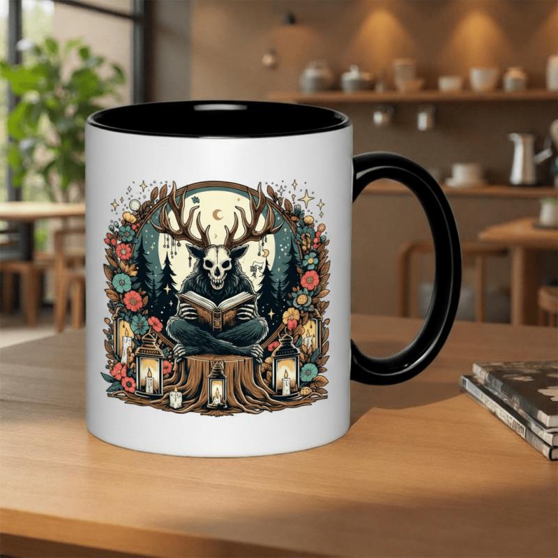 Tailorly Black Accent 11 oz Mug - mystical stag skull