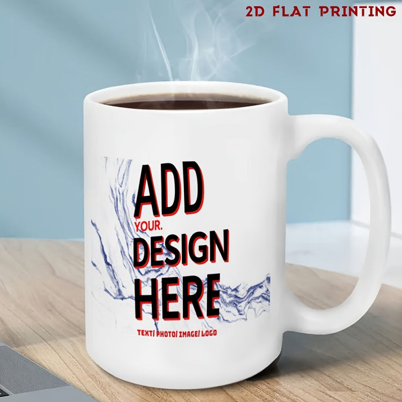 Tailorly White Ceramic 11 oz Mug - Add Your Design Here White Ceramic Material With Rising Steam And Abstract Blue Marble Lines Mug