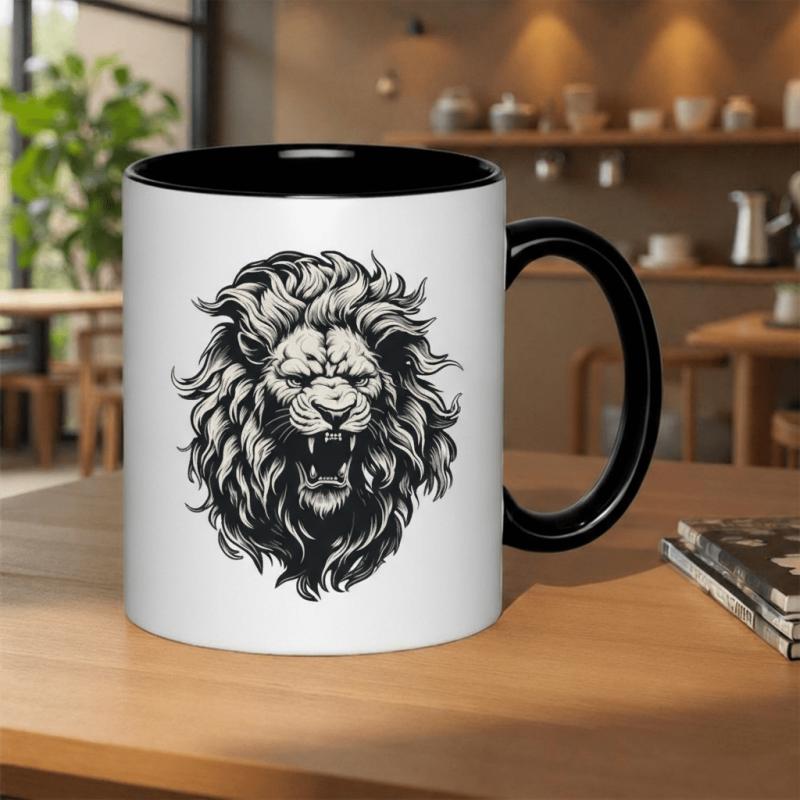 Tailorly Black Accent 11 oz Mug - roaring with mane design