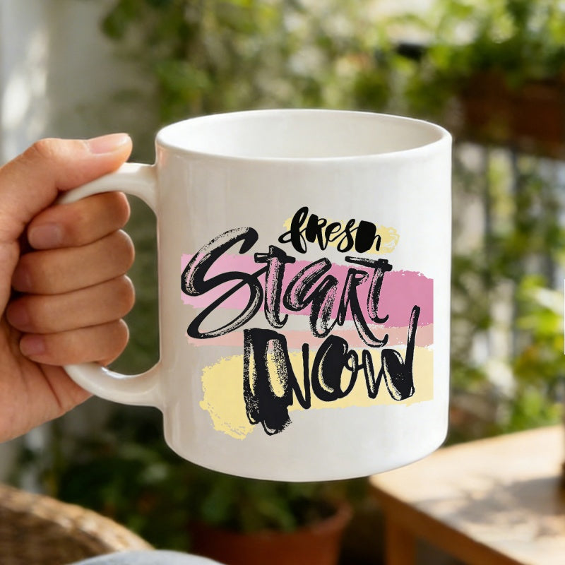 Tailorly White Ceramic 11 oz Mug - Fresh Start Now Vibrant Pink And Yellow Brushstrokes Creating A Modern Artistic Background Mug