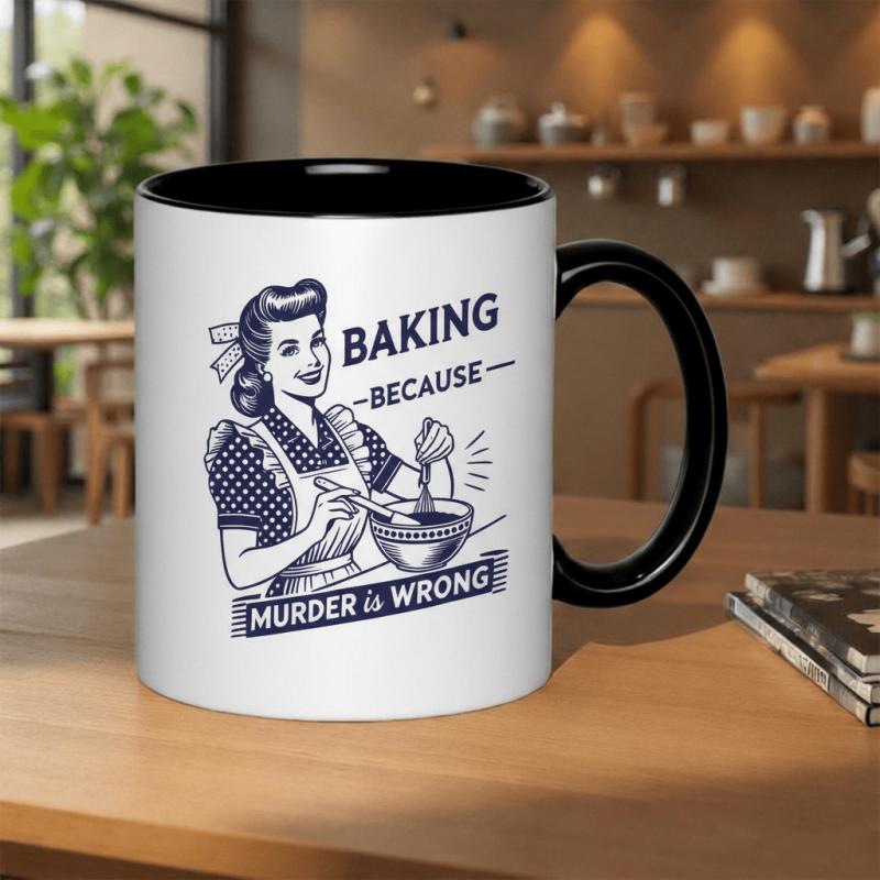 Tailorly Black Accent 11 oz Mug - baking murder is retro woman illustration
