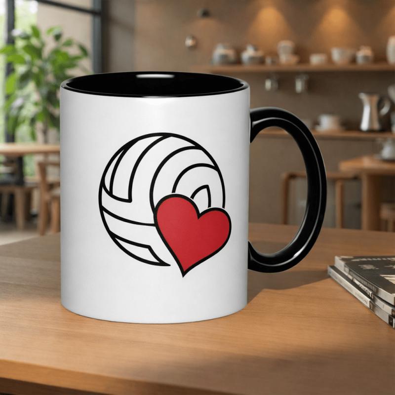 Tailorly Black Accent 11 oz Mug - volleyball， text "for players and lovers of fans"