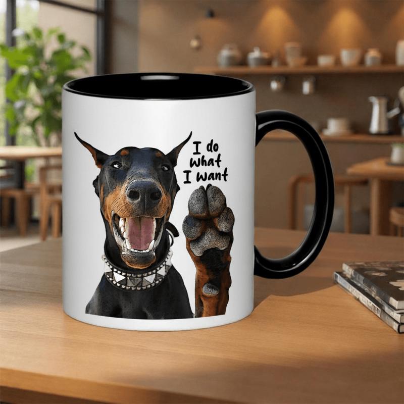 Tailorly Black Accent 11 oz Mug - doberman dog with text "i do" and "sassy dog lover gift"