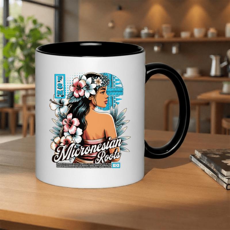 Tailorly Black Accent 11 oz Mug - roots fsm island woman floral headwear 11oz printed ceramic mug themed ceramic coffee mug scratch resistant print 11oz