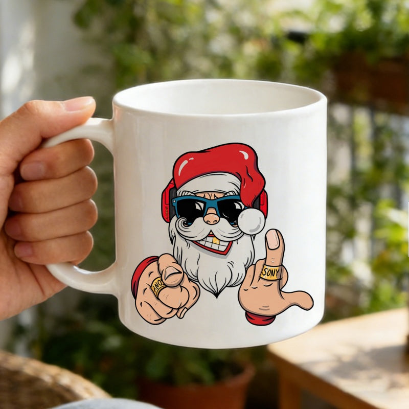 Tailorly White Ceramic 11 oz Mug - San Hip Hop Style Character Wearing Sunglasses And Gold Jewelry Festive Santa