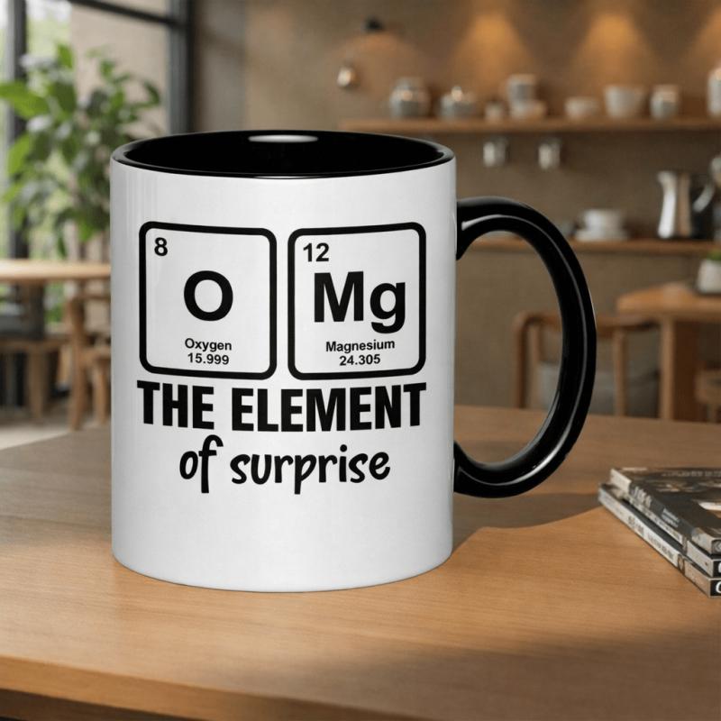 Tailorly Black Accent 11 oz Mug - surprise oxygen and magnesium from the periodic table