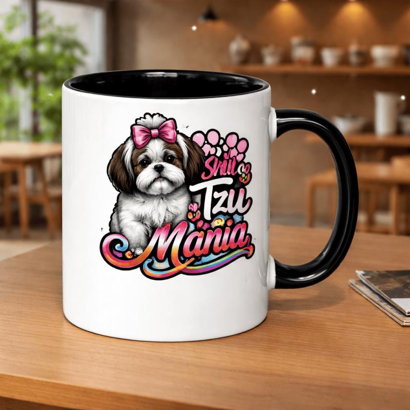 Tailorly Black Accent 11 oz Mug - shih tzu dog illustration
