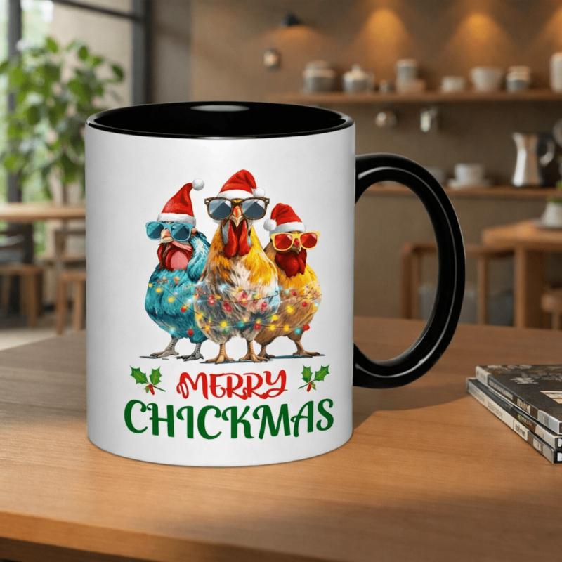 Tailorly Black Accent 11 oz Mug - merry funny christmas lights 11oz printed ceramic mug ceramic mugs drinkware durable abstract bridal shower