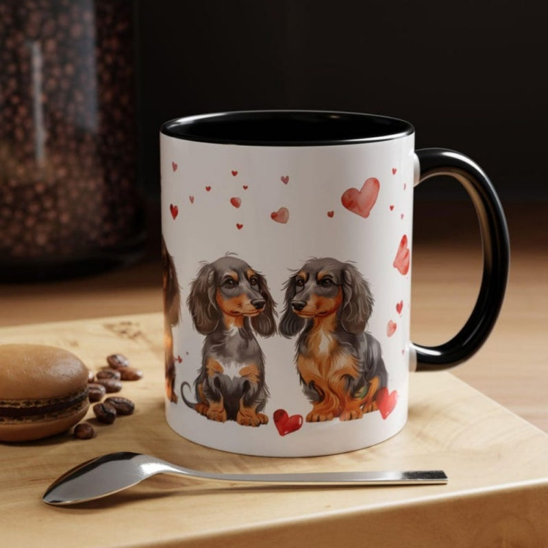 Tailorly Black Accent 11 oz Mug - dachshund hearts
