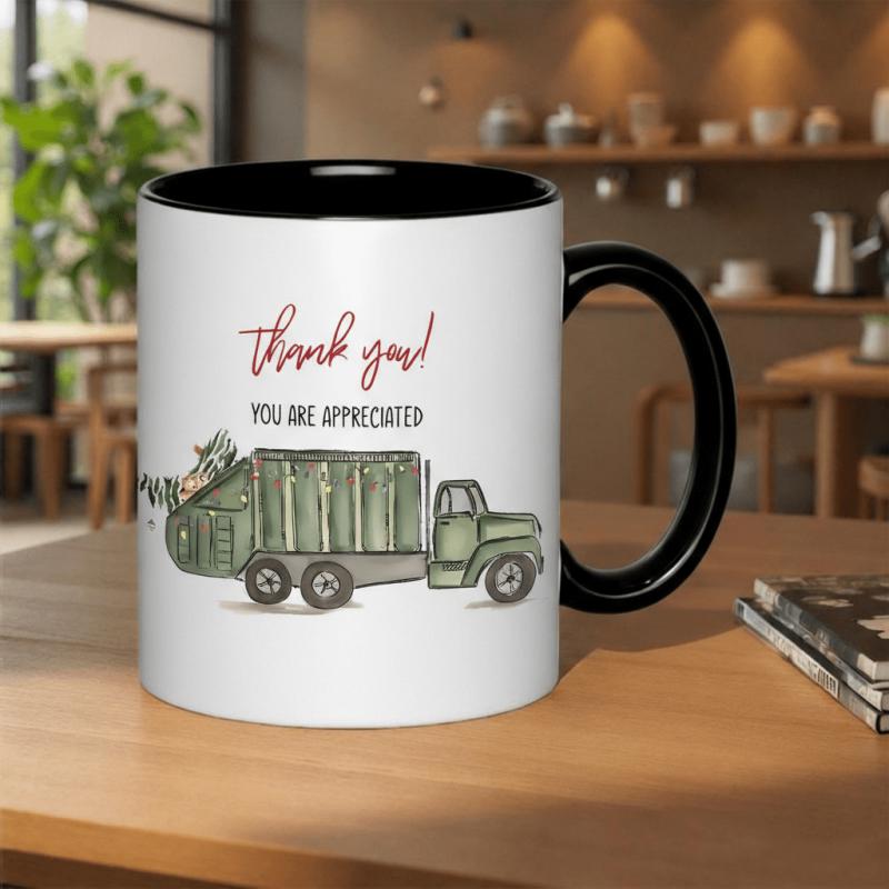 Tailorly Black Accent 11 oz Mug - thank are appreciated garbage truck holiday lights